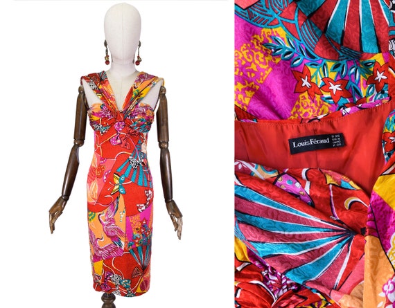 FERAUD silk dress, vintage LOUIS FERAUD printed si