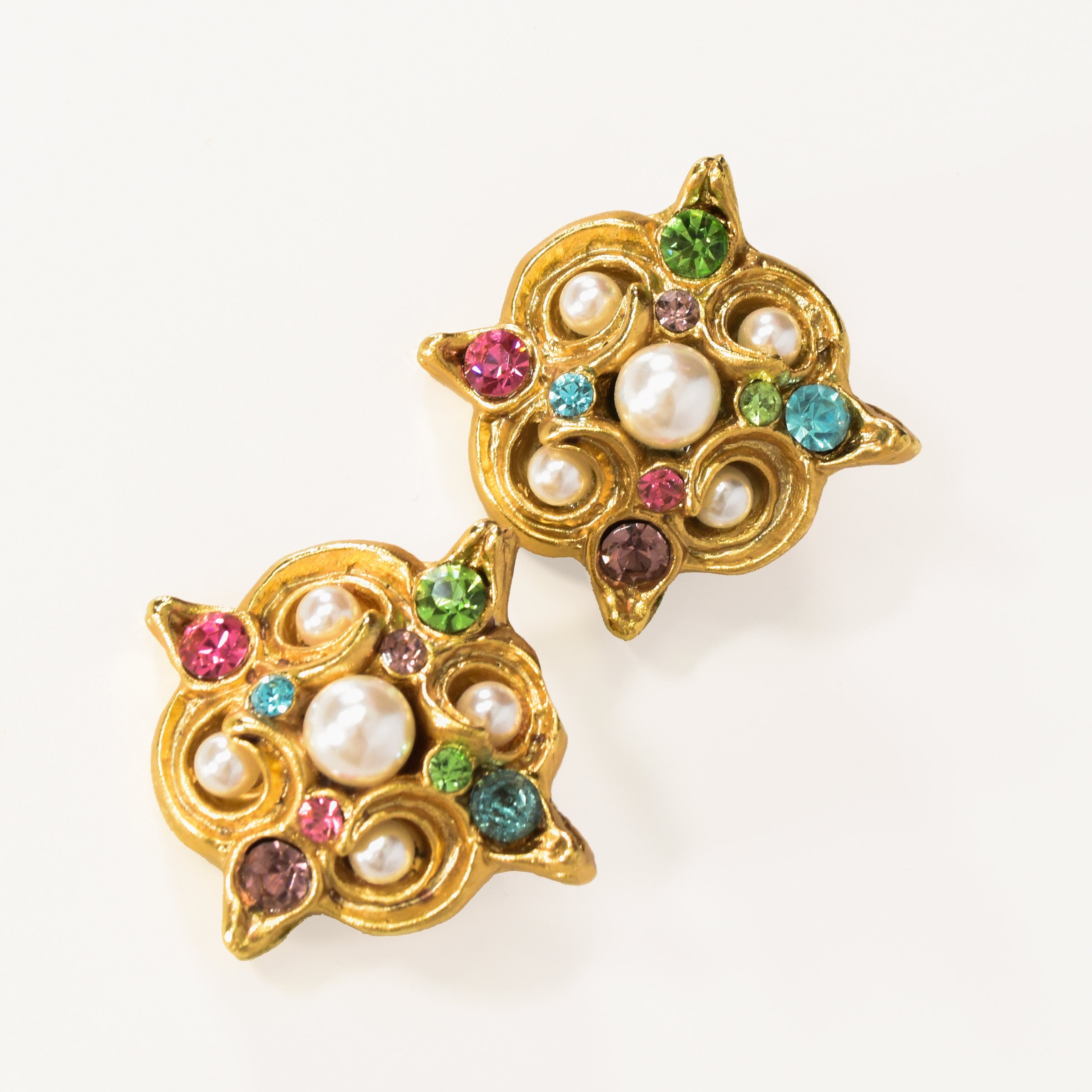 LES BERNARD earrings. vintage from the 80s. Earrings gold tone | Etsy