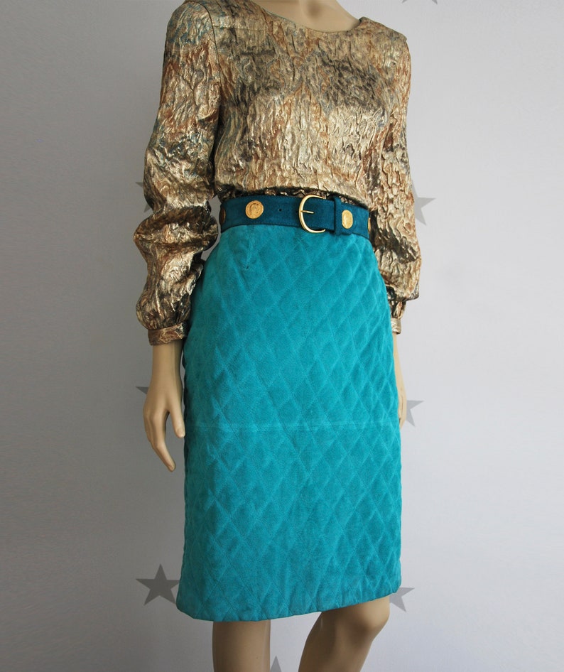 Vintage VALENTINO suede skirt 1980s authentic Valentino pencil skirt. vintage turquoise valentino suede skirt vintage skirt