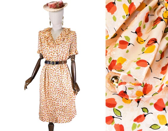 VINTAGE silk dress, 1980s floral printed dress. ta