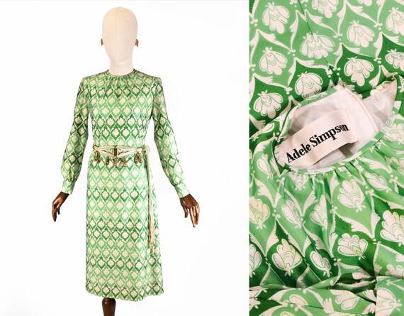 ADELE SIMPSON dress, vintage 1960s printed white a