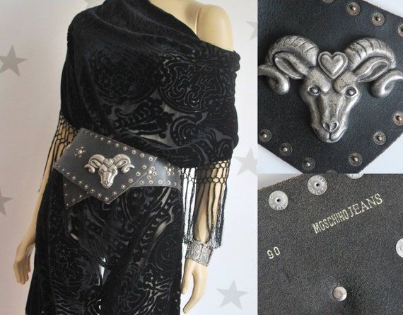 MOSCHINO leather belt. XL / XXL. vintage Moschino