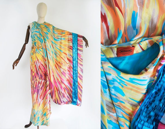 MISSONI long dress. Party vintage dress. Silk. Abs