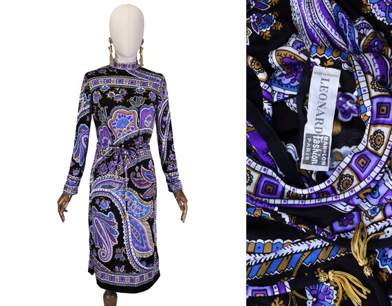 LEONARD vintage dress, Vintage dress with geometri