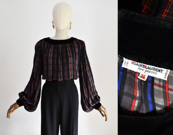 SAINT LAURENT 1980s Rive Gauche blue, red and gray