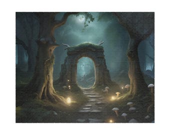 Fantasy Puzzle: Durchzug im Mondschein, mystische Waldszene