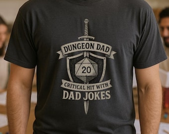 Dungeon Dad D20 Dice T-Shirt, Funny RPG Gaming Father Tee