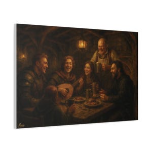 Fantasy Tavern Canvas Art, Dungeons & Dragons Style Medieval Oil Painting