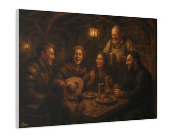 Fantasy Gasthaus Leinwand Kunst, Dungeons & Dragons Stil Mittelalter Ölgemälde