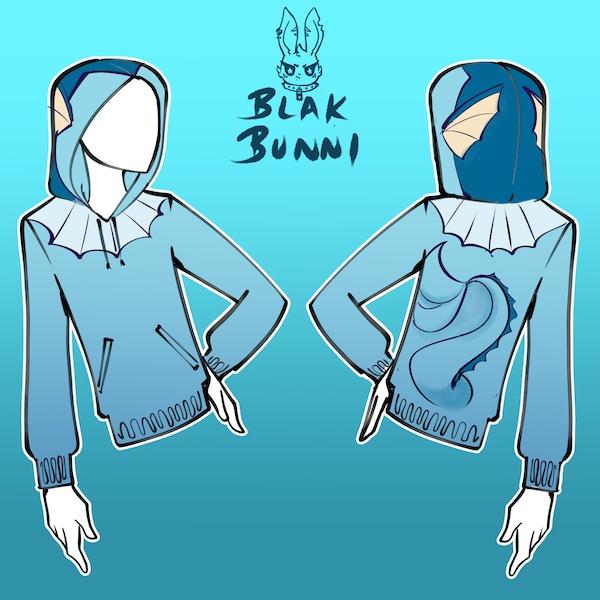 Vaporeon cosplay inspired printed fabric hoodie or sweatshirt