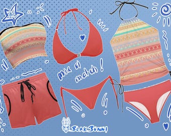 Traje de baño bikini falda pareo Cosplay de Caleb MC Lads de Midsummer Reverie