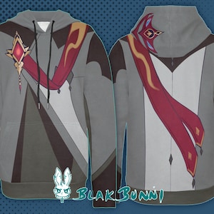 Eleventh Fatui cosplay inspired printed fabric hoodie or sweatshirt