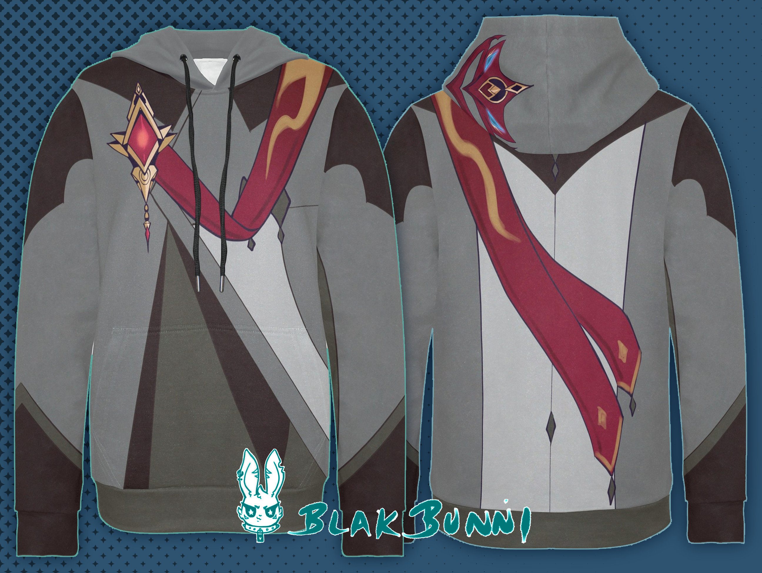 Eleventh Fatui cosplay inspired printed fabric hoodie or sweatshirt
