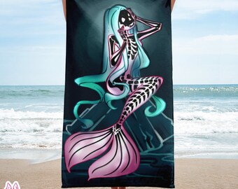 Mermaid beach towel - Creepy Cute Skeleton Summer Fun