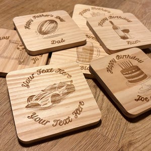 Personalized Wood Coaster Set | Custom Engraved Drink Coasters | Gift for Christmas, Birthdays, Housewarming, Mother’s Day & Valentine’s Day