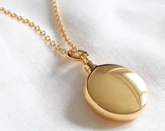 18K Gold Plated Round Ash Necklace, Memorial Pendant