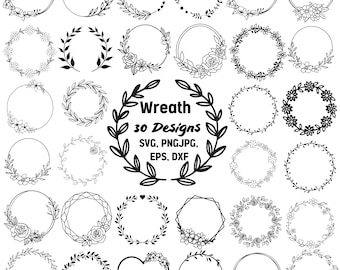Floral Wreath SVG Bundle, Wedding Wreaths Svg, Circle Frame Svg, Wedding Floral Frame, Wreath Monogram, Floral Wreath Svg, Wreath For Cricut