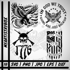 2e amendement SVG-bundel, In God we Trusrt, Patriotic 1776 Gun Rights, Arms, Flying Eagle met Amerikaanse vlag, 4 juli Svg, Amerikaanse vlag svg