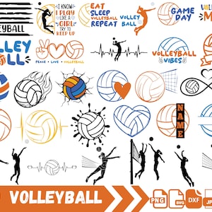 Paquete de voleibol SVG, paquete de voleibol PNG para uso comercial, jugador de voleibol, Cricut, Svg deportivo, silueta de voleibol, descarga instantánea