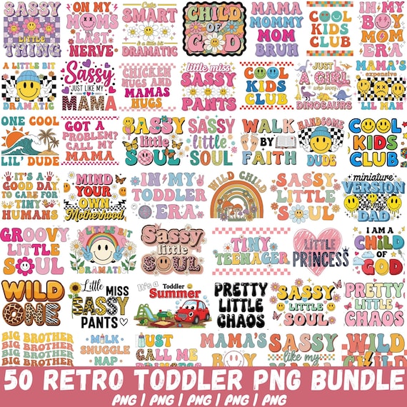Retro Toddler Png Bundle, Retro Kids Png, Funny Kids Quotes, Kids Shirt Png, Kids Png, Toddler Png, Kid Shirt Sublimation, Files For Cricut