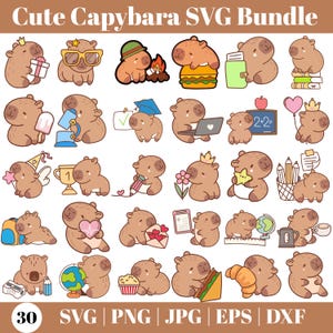 Niedliche Capybara SVG Bundle, Kawaii Capybara Clipart, sofortiger digitaler Download für Cricut & Silhouette, hochwertiger Druck, Tier Illustration