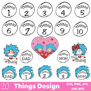 Pacote Things Svg, arquivo de corte Thing 1 Thing 2 SVG, arquivo Thing Svg para Cricut, Thing Mom Svg, Thing Dad Svg, com arquivo de corte Esign editável, Cricut,