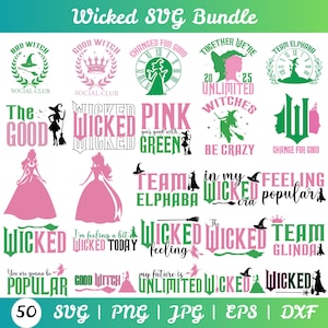 Wicked Svg Bundle, Wicked Change For Good Glitter Svg, Wicked Pink and Green Svg, Wizard Musical Movie Svg, Coquette Bow Wicked Svg
