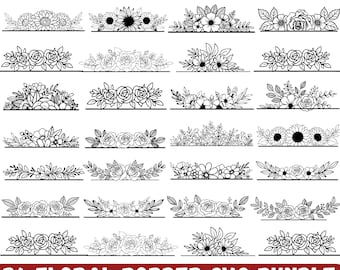Floral Border SVG Bundle, Flower Svg, Floral Border Svg, Flower Monogram Svg, Flower Bouquet Svg, Floral Clipart, Digital Download, Cricut