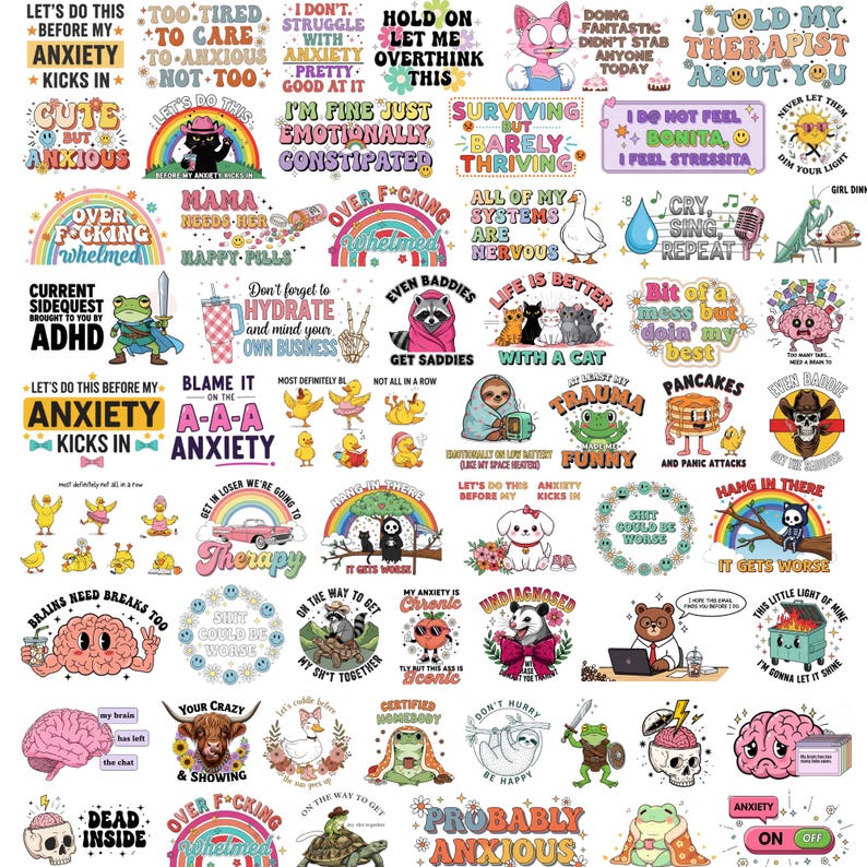 Funny Mental Health PNG Bundle, Trendy PNG, Therapy Sticker Pack Png ...