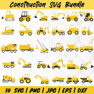 Pacote svg de construção, pacote svg de caminhões de construção, arquivos de corte em camadas, pacote de escavadeira cricut, escavadeira, download instantâneo de arquivo digital
