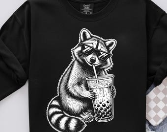 Raccoon Drinking Iced Coffee PNG,  Funny Coffee Lover Png, Prehistoric Animal Meme Shirt Design Digital Design Png Download