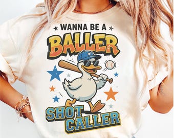 Retro Baller Shot Caller Duck PNG, Baseball Mom Shirt Design (Digital Download)