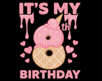 8th Birthday Girl Ice Cream SVG PNG (Digital Download)