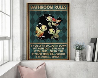 TURTLE SIGN Bath Rules Bathroom Beach Wall Hanger Decor Childrens Kids Plaque 