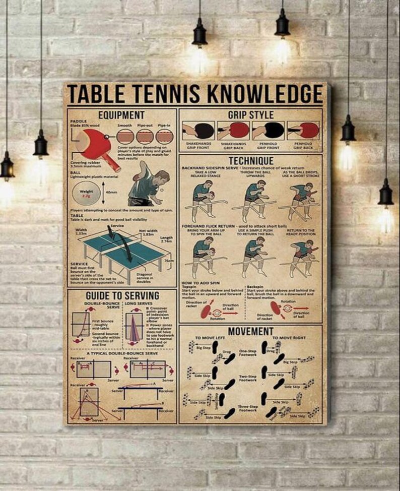 Table Tennis Knowledge Poster Canvas Living Home Decor Wall Etsy