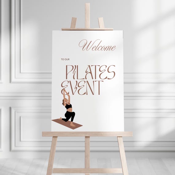 Brown and White Pilates Hens Event Welcome Sign | Template | Digital File | Instant Download | ChilliPrintsStudio