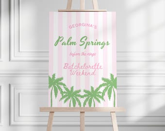 Pink and Green Palm Springs Batchelorette Party Welcome Sign, Retro | Template | Digital File | Instant Download | ChilliPrintsStudio