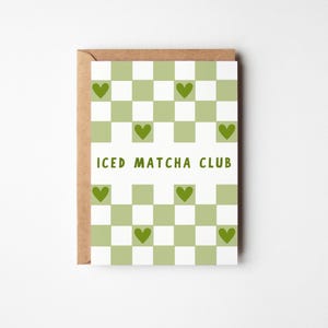 Green and White Checkered Matcha Card, 10 pack, 10.5cm x 14.8cm, | ChilliPrintsStudio