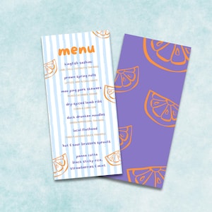 Menú de rayas azules; Menú azul, morado y naranja; Verano italiano / Plantilla / Archivo digital / Descarga instantánea / ChilliPrintsStudio