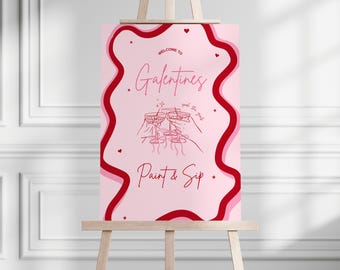 Pink and Red Galentines Day Paint & Sip Welcome Sign | Digital File | Instant Download | ChilliPrintsStudio | CRIMSON BLUSH