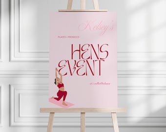 Pink and Red Pilates Hens Event Welcome Sign | Template | Digital File | Instant Download | ChilliPrintsStudio