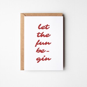 Red and White Gin Greeting Card, Gin Pun Card, 10 pack, 10.5cm x 14.8cm, | ChilliPrintsStudio