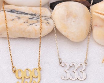 Silver Angel Number Necklace, 111, 222, 333, 444, 555, 666, 777, 888 999 , Lucky Number Necklace , Custom Number Necklace, Protection Number