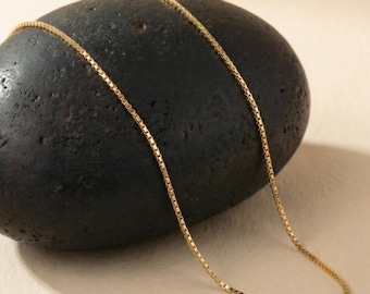 14K Gold Box Chain, Thin Box Chain, Dainty Thin Necklace, Layered Necklace, Everyday Necklace Chain, 1mm Gift Necklace for Mom