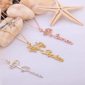 Custom Name Necklace with Birth Flower,Personalized Birth Flower Name Necklace,Floral Name Necklace,Birth Month Flower Jewelry,Birthday gift