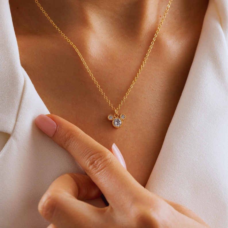 Gold Plated Tiny Mickey Mouse Pave Necklace, Women Necklace, Pendant Necklace, Minimalist Dainty Jewelry, Cute Animal Necklace, Gift for Her