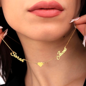 Custom Two Name Necklace with Heart, Personalized Couple Names Necklace, Kids Name Necklace, Dainty Name Necklace, Multiple Name Necklace