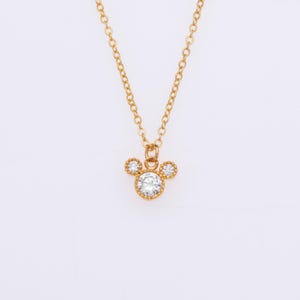 Gold Plated Tiny Mickey Mouse Pave Necklace, Women Necklace, Pendant Necklace, Minimalist Dainty Jewelry, Cute Animal Necklace, Gift for Her