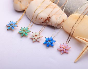Lotus Flower Opal Necklace,White Opal Lotus Necklace,Opal Lotus Necklace Gold,Dainty Opal Necklace,Opal Lotus Flower Necklace,Christmas Gift