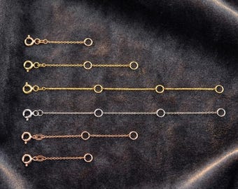 Cadena extensora para collar, plata esterlina o chapada en oro, extensor de pulsera, extensión de joyería con cierre de langosta o resorte, longitud adicional